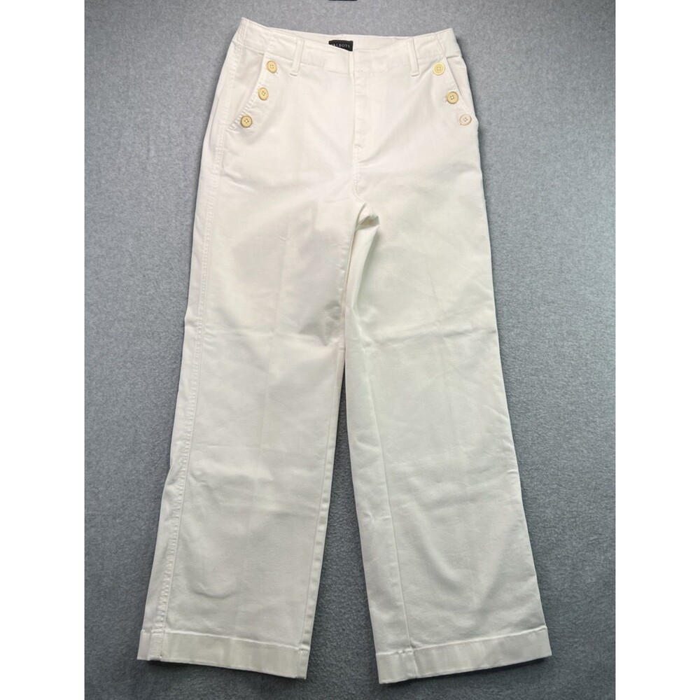 Talbots Wide Leg Sailor Jeans 10 White Stretch High Rise Nautical Coastal Preppy